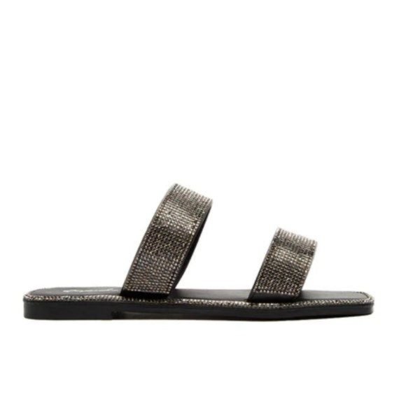 !! NEW !! Embellished Double Strap Square Toe Sandals in Black - Picture 6 of 10